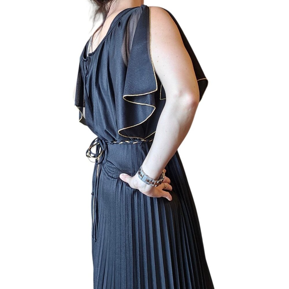VTG Black Fairy Goddess Long Dress Formal Floor Length Sz 6 Greecian Party Belt - Picture 6 of 16